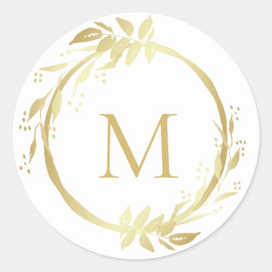Monogram Gold White Christmas Wreath Umschlag Aufk Runder Aufkleber (Vorderseite)