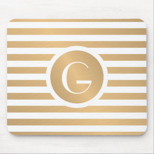 Monogram Gold & White Streifen Mousepad