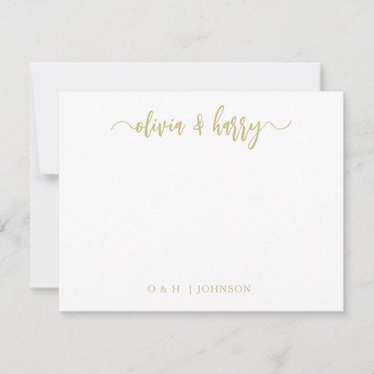 Monogram Gold White Wedding Note Card Mitteilungskarte (Vorderseite)