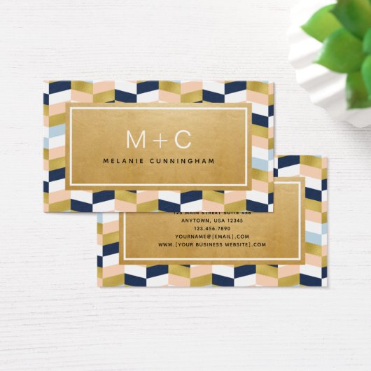 Monogram Gold Zickzack Herringbone Business Cards (Schreibtisch)