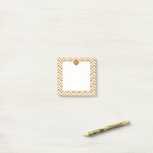 Monogram Gold Zickzack Muster Post-it Klebezettel (Auf Schreibtisch)