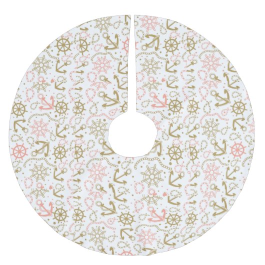 Monogram Golden Anchor Muster Polyester Weihnachtsbaumdecke (Vorderseite)