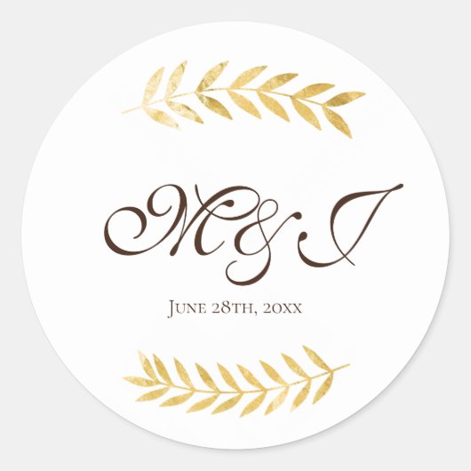 Monogram Golden Blätter Branchen und Dunkelbraun Runder Aufkleber (Vorderseite)