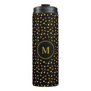 Monogram & Golden Confetti auf schwarz Thermosbecher
