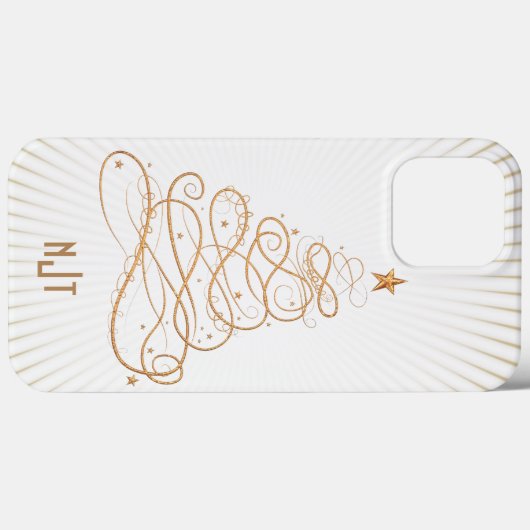 Monogram Golden Filigree Christmas Tree Case-Mate iPhone Hülle (Rückseite (Horizontal))