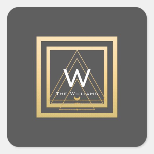 Monogram Golden Frame Minimal VIP Geometrie Grau Quadratischer Aufkleber (Vorderseite)