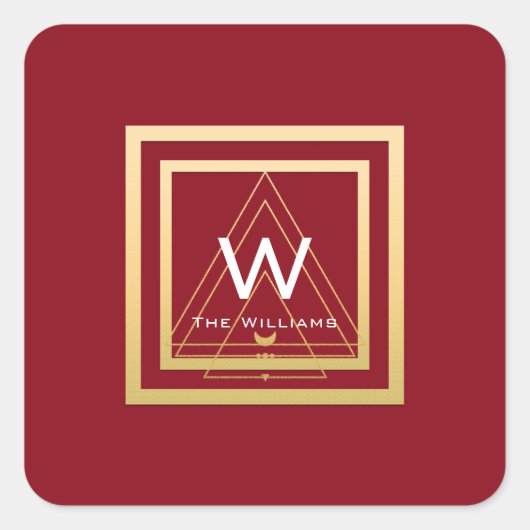 Monogram Golden Frame Minimal VIP Geometrie Rot Quadratischer Aufkleber (Vorderseite)