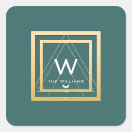Monogram Golden Frame Minimalism Geometrie Aquamar Quadratischer Aufkleber