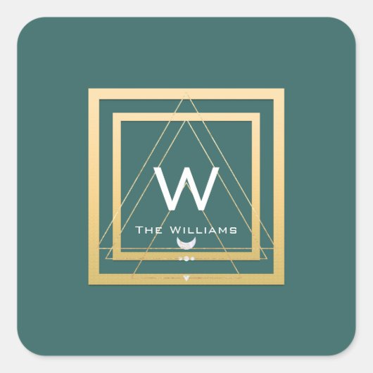 Monogram Golden Frame Minimalism Geometrie Aquamar Quadratischer Aufkleber (Vorderseite)