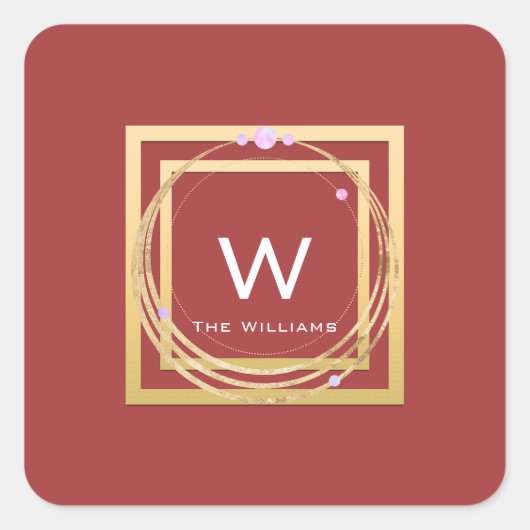 Monogram Golden Frame Minimalism Geometrie-Rose Quadratischer Aufkleber (Vorderseite)