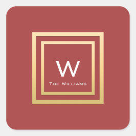 Monogram Golden Frame Minimalism Geometrie Rote Bo Quadratischer Aufkleber