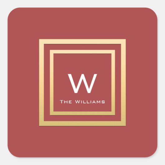Monogram Golden Frame Minimalism Geometrie Rote Bo Quadratischer Aufkleber (Vorderseite)