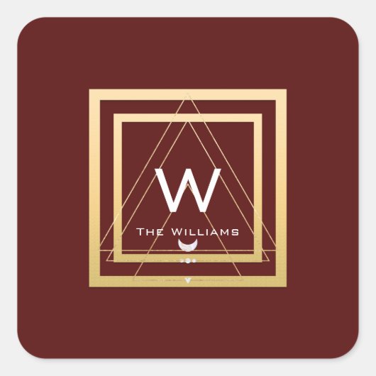 Monogram Golden Frame Minimalism Geometriv Vip Quadratischer Aufkleber (Vorderseite)