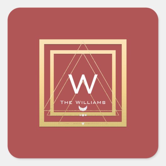 Monogram Golden Frame Minimalism Geometry Triangl Quadratischer Aufkleber (Vorderseite)