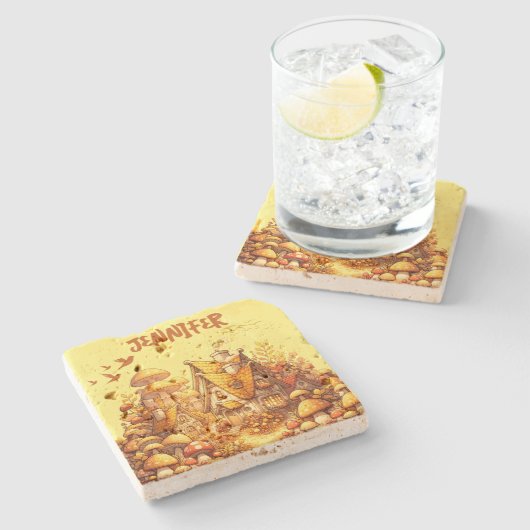 Monogram Golden Hütte Core on Yellow | Steinuntersetzer (Seitenansicht)