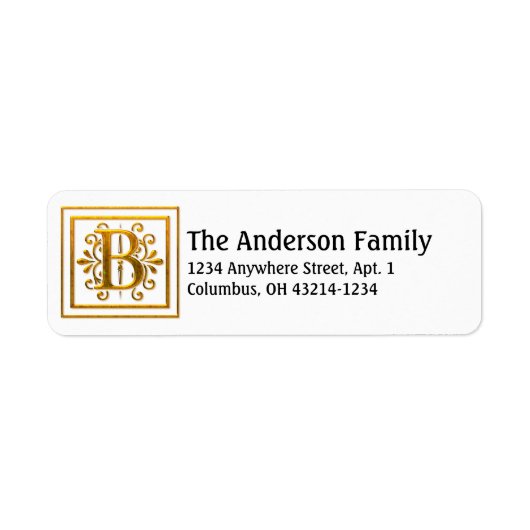 Monogram Golden Letter B Elegante Address Labels (Vorne)