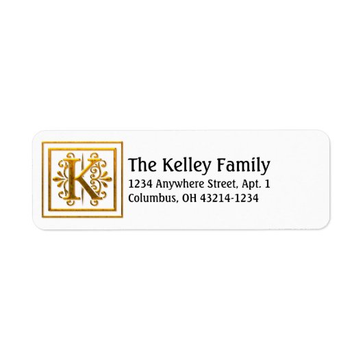 Monogram Golden Letter K Elegante Address Labels (Vorne)
