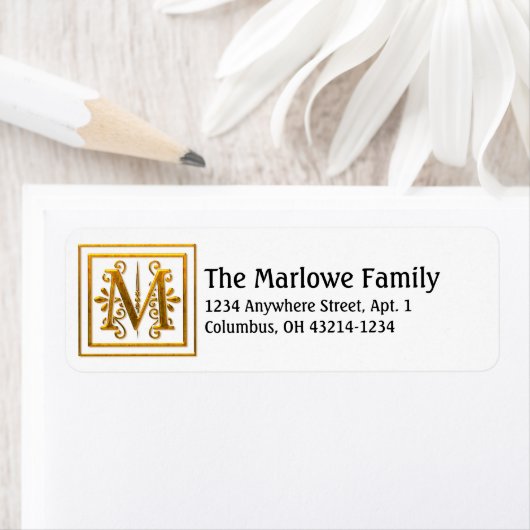Monogram Golden Letter M Elegante Address Labels (Insitu)