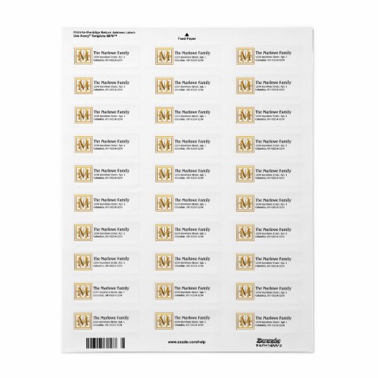 Monogram Golden Letter M Elegante Address Labels (Vorne)