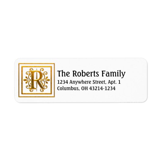 Monogram Golden Letter R Elegante Address Labels (Vorne)