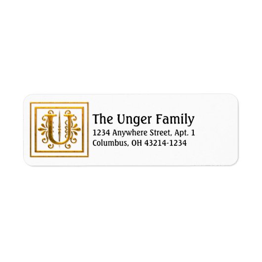 Monogram Golden Letter U Elegante Address Labels (Vorne)