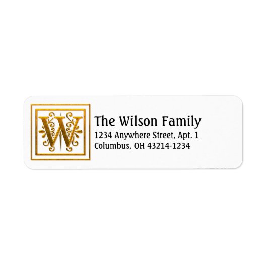 Monogram Golden Letter W Elegante Address Labels (Vorne)