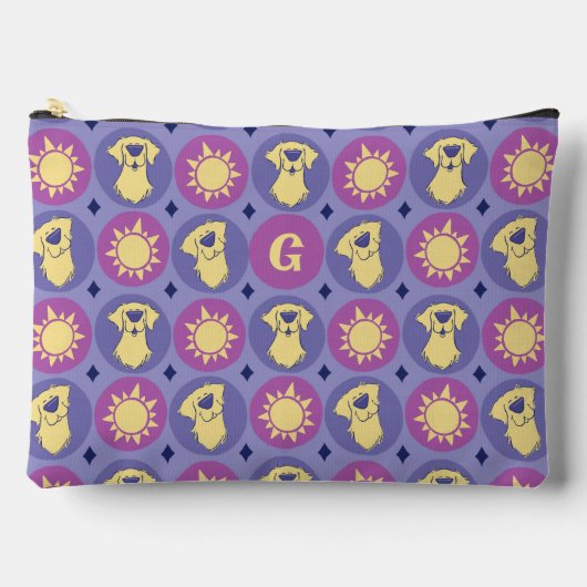 Monogram Golden Retriever Whimsical Sun Large Zubehörtasche (Vorderseite)