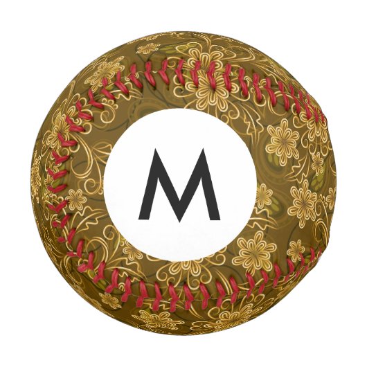 Monogram Golden vintage Blumenmuster Baseball (Vorderseite Links)