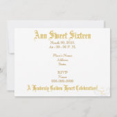 Monogram Golden Winged Heart Sweet 16-Cust. Einladung (Rückseite)