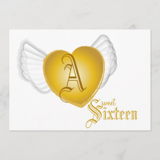 Monogram Golden Winged Heart Sweet 16-Cust. Einladung