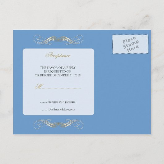 Monogram Golden Wirbel Elegant Blue UAWG Einladungspostkarte (Rückseite)