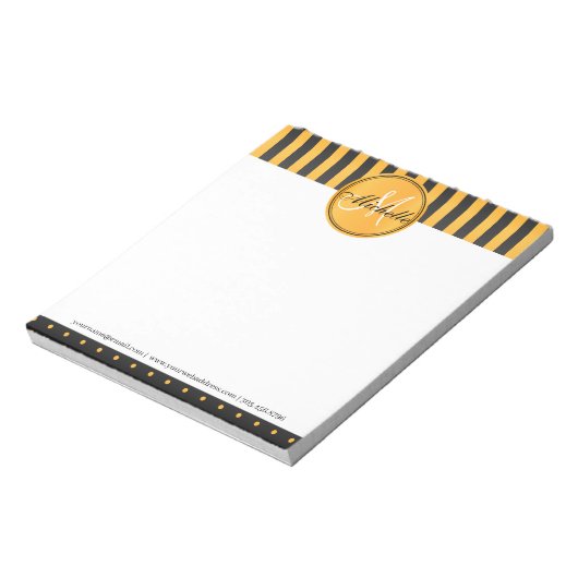 Monogram Golden Yellow and Black Polka Dot Stripes Notizblock (Rotiert)