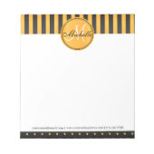 Monogram Golden Yellow and Black Polka Dot Stripes Notizblock (Vorderseite)