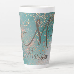 Monogram-Goldstars auf Aquamariner Latte-Tasse Milchtasse