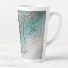 Monogram-Goldstars auf Aquamariner Latte-Tasse Milchtasse