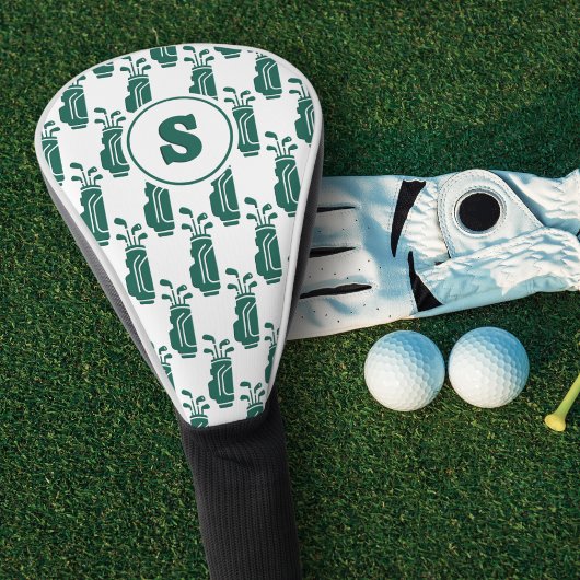 Monogram Golf Bag Pattern Modern Preppy Green Golf Headcover