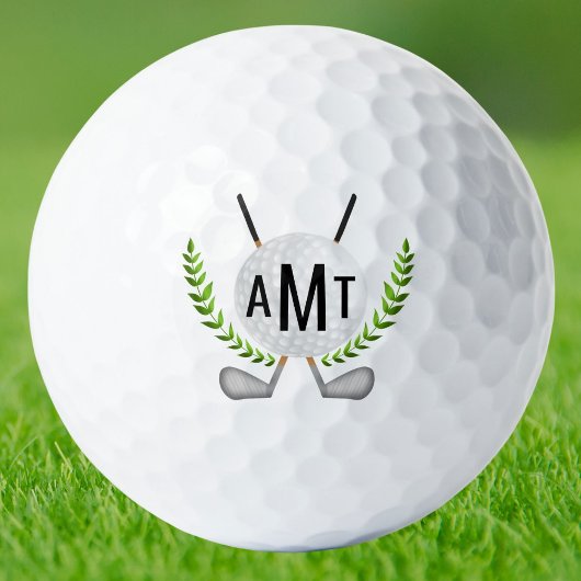 Monogram Golf Ball mit Clubs und Reben