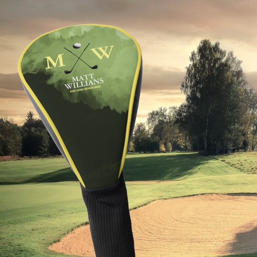 Monogram (golfer name & initials) yellow green golf headcover