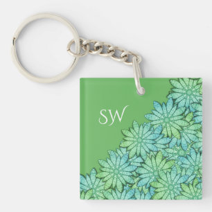 Monogram Gorgedern Modern Floral Green Schlüsselanhänger