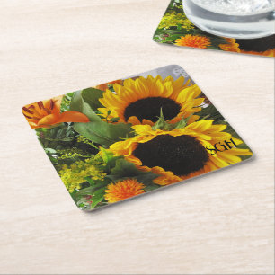 Monogram Gorgeous Sonnenblumen drucken Rechteckiger Pappuntersetzer