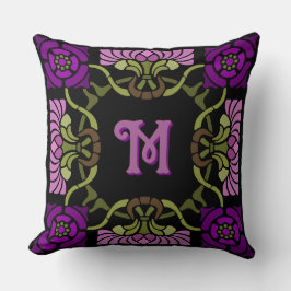 Monogram Goth Art Nouveau Rose und Dahlia Purples Kissen