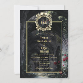 Monogram Gothic Ruins Roses Floral Wedding Einladung