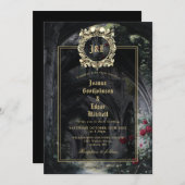 Monogram Gothic Ruins Roses Floral Wedding Einladung (Vorne/Hinten)