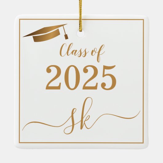 Monogram Graduation Cap Gold Script Class of 2025 Keramikornament (Rückseite)