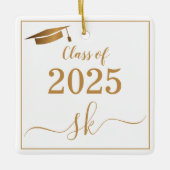 Monogram Graduation Cap Gold Script Class of 2025 Keramikornament (Vorderseite)