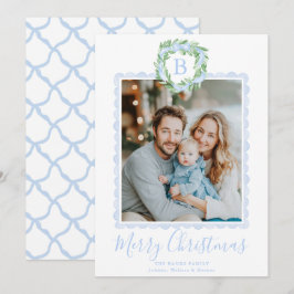 Monogram Grandmillennial Christmas Wreath Bow Feiertagskarte