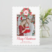 Monogram Grandmillennial Christmas Wreath Bows Feiertagskarte (Stehend Vorderseite)