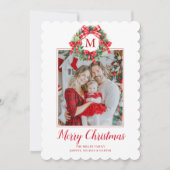 Monogram Grandmillennial Christmas Wreath Bows Feiertagskarte (Vorderseite)