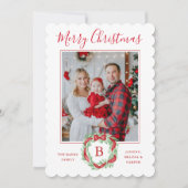 Monogram Grandmillennial Christmas Wreath Bows Feiertagskarte (Vorderseite)