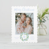 Monogram Grandmillennial Christmas Wreath Bows Feiertagskarte (Stehend Vorderseite)